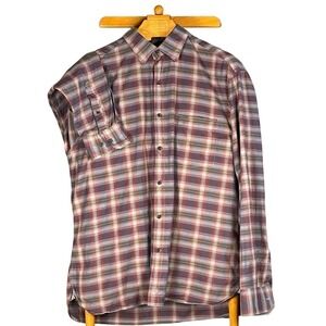 Men's Plaid Button Down Shirt Long Sleeve J&M Burgundy Casual Work Sz XL